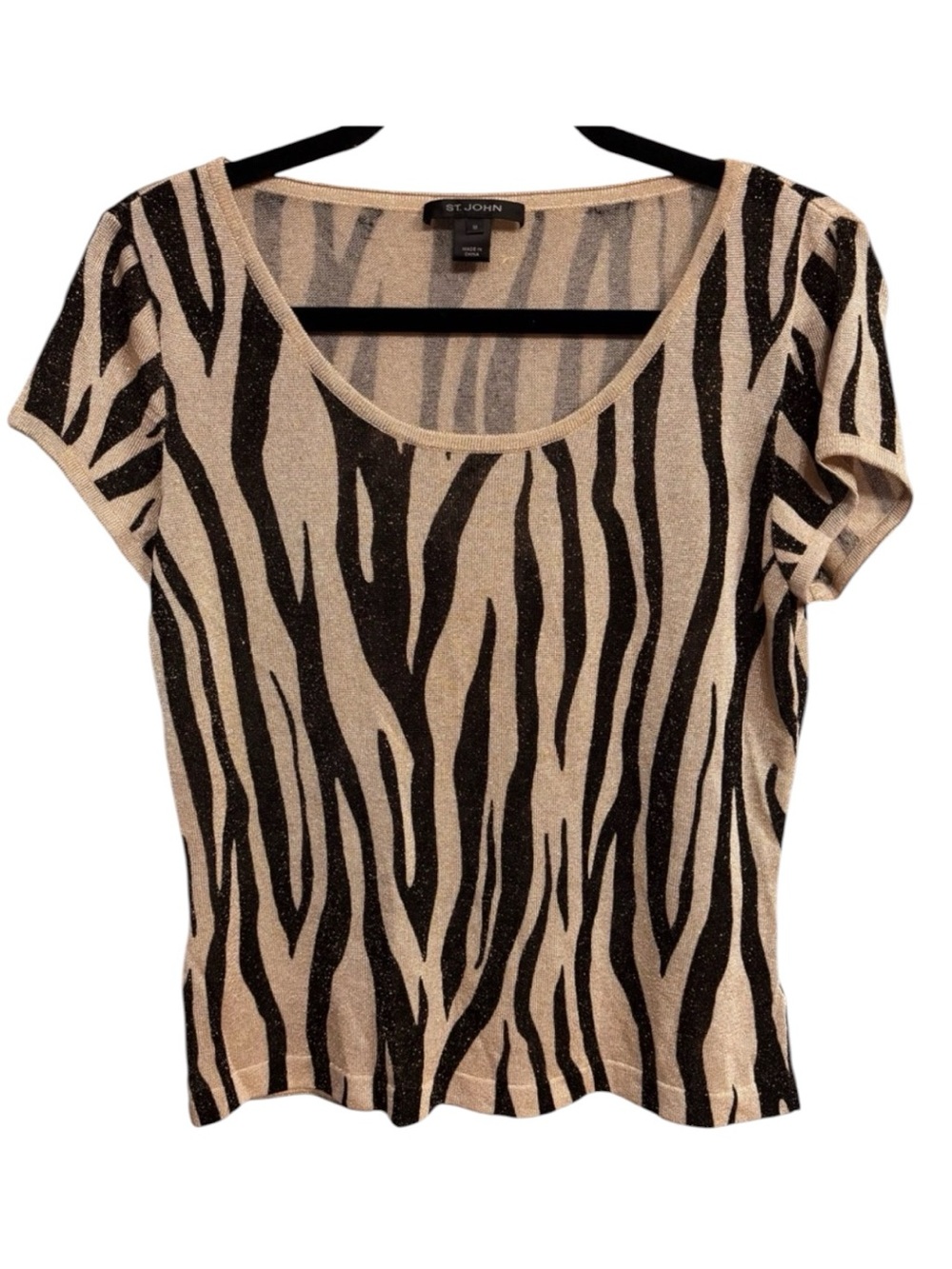 NWOT St. John Black and Cream Zebra Striped Women's Top - Sz M